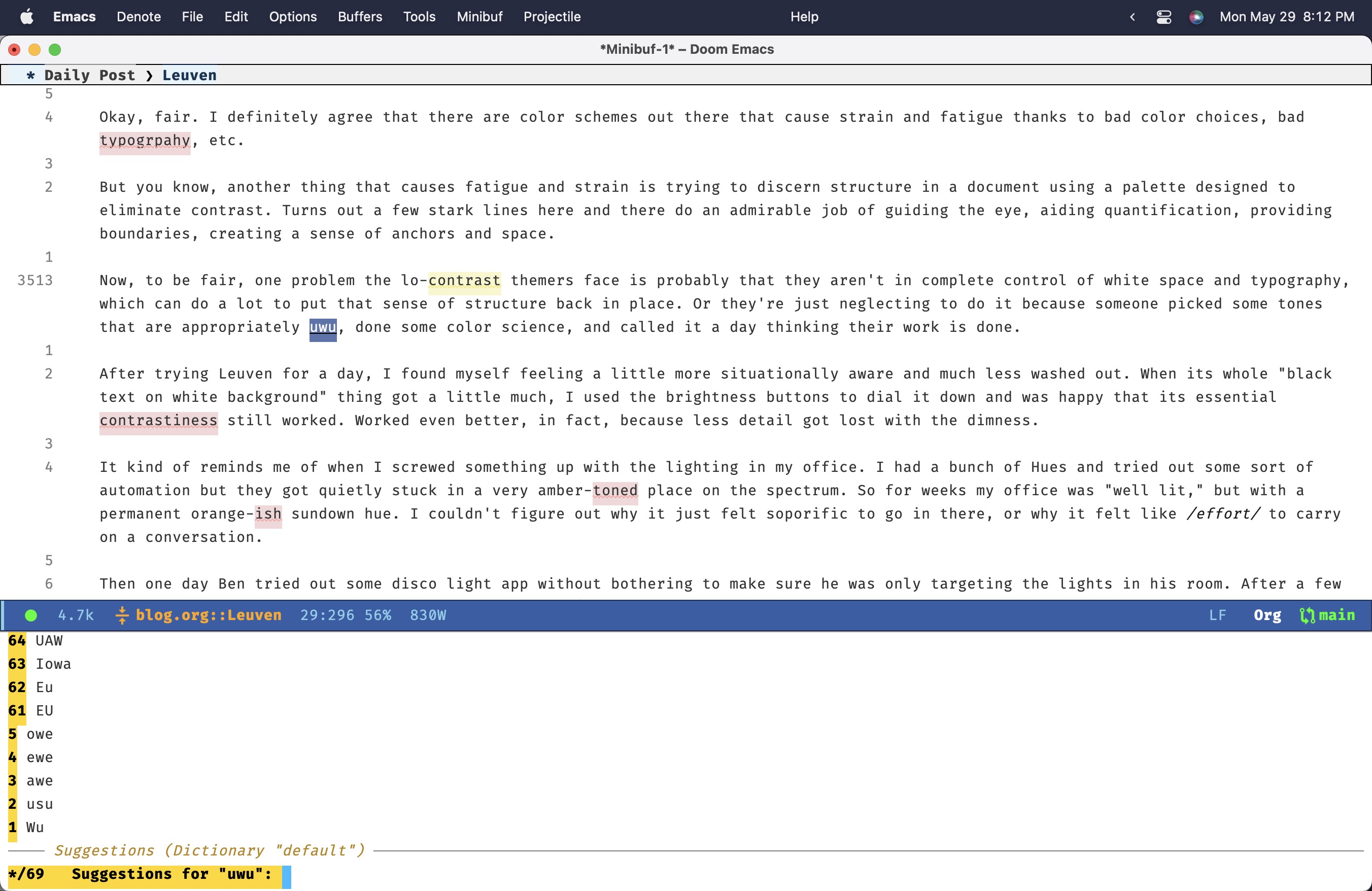 A screen shot of Leuven, a bright, contrasty Emacs theme.